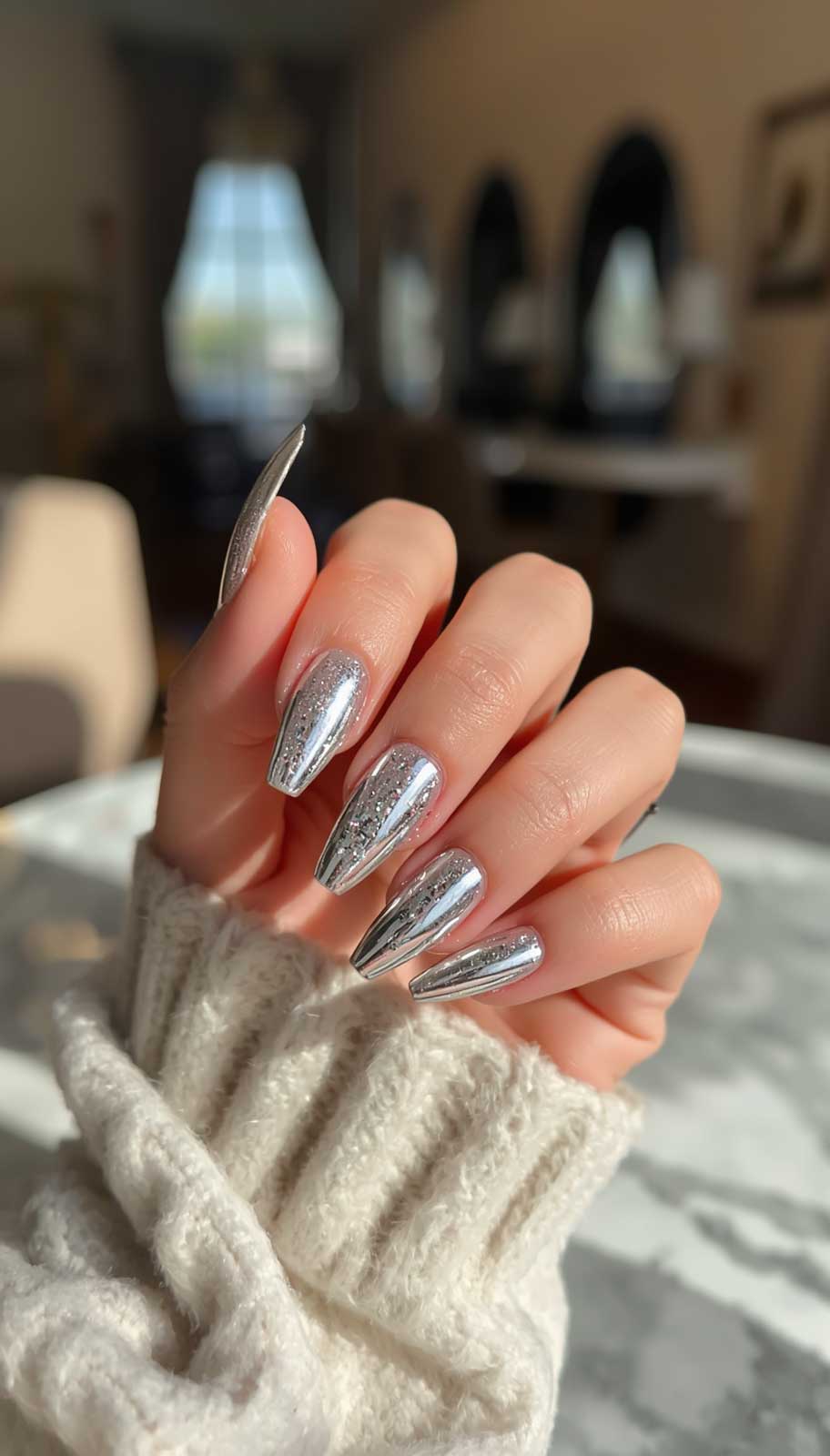Elegant Chrome Glitter Nails
